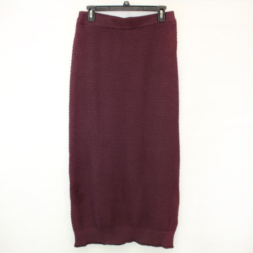 FP BEACH Vtg 100% Cotton Waffle Knit Straight Long Skirt Plum Cozy Casual Medium